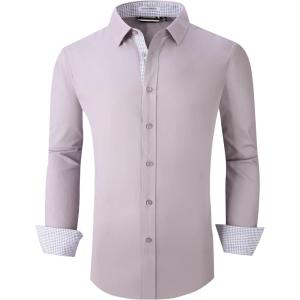 Alex Vando Mens Dress Shirts Regular Fit Long Sleeve Stretch Business Dress Shirts for Men(Lt Grey)