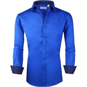 Alex Vando Mens Dress Shirts Regular Fit Long Sleeve Stretch Business Dress Shirts for Men(Roral Blue)