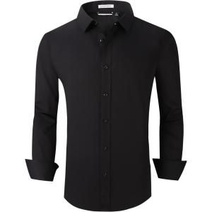 Alex Vando Mens Dress Shirts Regular Fit Long Sleeve Stretch Business Dress Shirts for Men(Solid Black)