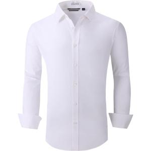 Alex Vando Mens Dress Shirts Regular Fit Long Sleeve Stretch Business Dress Shirts for Men(Solid White)