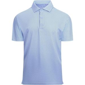 Alex Vando Mens Golf Shirt Moisture Wicking Classic Print Golf Shirts for Men(Blue Square)