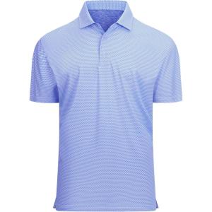 Alex Vando Mens Golf Shirt Moisture Wicking Classic Print Golf Shirts for Men(Blue&white Square)