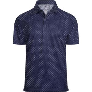 Alex Vando Mens Golf Shirt Moisture Wicking Classic Print Golf Shirts for Men(Navy Sail)