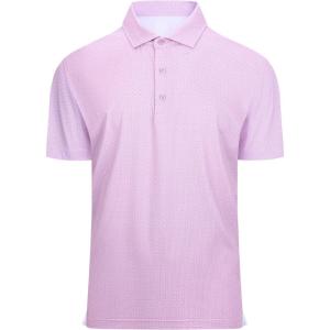 Alex Vando Mens Golf Shirt Moisture Wicking Classic Print Golf Shirts for Men(Pink Dots)
