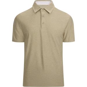 Alex Vando Mens Golf Shirt Moisture Wicking Quick-Dry Short Sleeve Casual Polo Shirts for Men(Khaki)