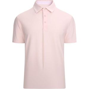 Alex Vando Mens Golf Shirt Moisture Wicking Quick-Dry Short Sleeve Casual Polo Shirts for Men(Lt Pink)