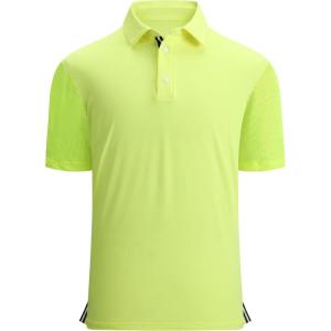 Alex Vando Mens Golf Shirt Moisture Wicking Quick-Dry Short Sleeve Casual Polo Shirts for Men(Mesh Sleeve Green)