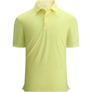 Alex Vando Mens Golf Shirt Moisture Wicking Quick-Dry Short Sleeve Casual Polo Shirts for Men(Yellow)