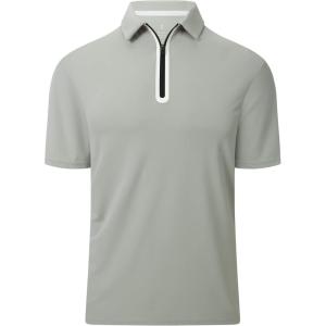 Alex Vando Mens Golf Shirt Moisture Wicking Quick-Dry Short Sleeve Casual Polo Shirts for Men(Zipper Grey)