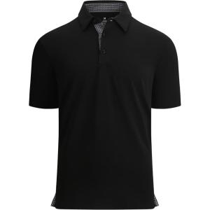 Alex Vando Mens Golf Shirt Moisture Wicking Quick-Dry Solid Short Sleeve Polo Shirts for Men(Black 09)
