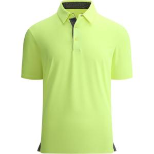 Alex Vando Mens Golf Shirt Moisture Wicking Quick-Dry Solid Short Sleeve Polo Shirts for Men(Fluorescent Green 09)