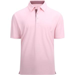 Alex Vando Mens Golf Shirt Moisture Wicking Quick-Dry Solid Short Sleeve Polo Shirts for Men(Lt Pink 09)