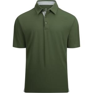 Alex Vando Mens Golf Shirt Moisture Wicking Quick-Dry Solid Short Sleeve Polo Shirts for Men(Olive 09)