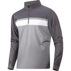 Alex Vando Mens Golf Shirts Long Sleeve Mock Neck Color Block Zipper Polo Shirt for Men(Dark Grey)
