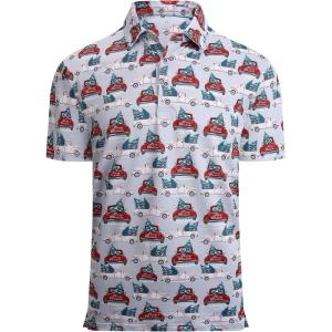 Alex Vando Mens Hawaiian Golf Shirt Moisture Wicking Digital Print Golf Shirts for Men(Grey Christmas Car)
