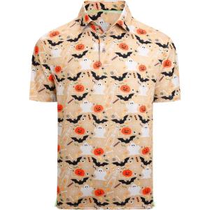 Alex Vando Mens Hawaiian Golf Shirt Moisture Wicking Digital Print Golf Shirts for Men(Khaki Bat)