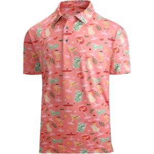 Alex Vando Mens Hawaiian Golf Shirt Moisture Wicking Digital Print Golf Shirts for Men(Pink Drinking)
