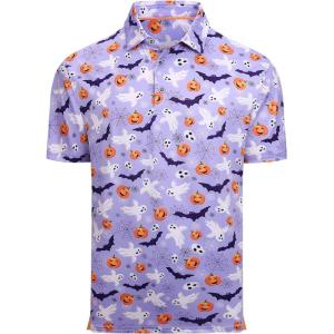 Alex Vando Mens Hawaiian Golf Shirt Moisture Wicking Digital Print Golf Shirts for Men(Purple Pumpkin)