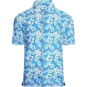 Alex Vando Mens Hawaiian Golf Shirt Moisture Wicking Digital Print Golf Shirts for Men(Turquoise Leaf)