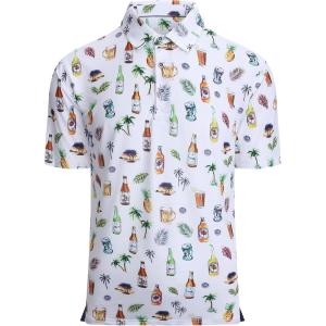 Alex Vando Mens Hawaiian Golf Shirt Moisture Wicking Digital Print Golf Shirts for Men(White Beer)
