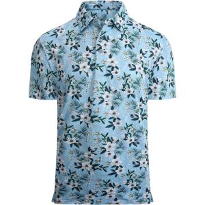 Alex Vando Mens Hawaiian Golf Shirt Moisture Wicking Digital Print Golf Shirts for Men(White Christmas Flower)