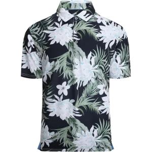 Alex Vando Mens Hawaiian Golf Shirt Moisture Wicking Digital Print Golf Shirts for Men(White Flower)