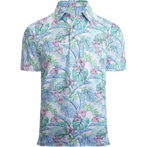 Alex Vando Mens Hawaiian Golf Shirt Moisture Wicking Digital Print Golf Shirts for Men(White Palm Leaf)