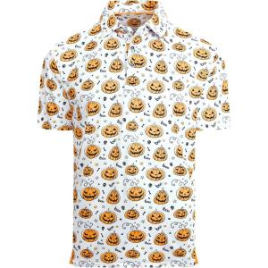 Alex Vando Mens Hawaiian Golf Shirt Moisture Wicking Digital Print Golf Shirts for Men(White Pumpkin)