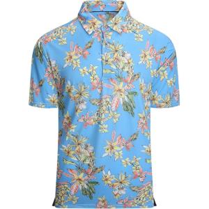 Alex Vando Mens Hawaiian Golf Shirt Moisture Wicking Digital Print Golf Shirts for Men(Yellow Flower)