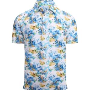 Alex Vando Mens Hawaiian Golf Shirt Moisture Wicking Digital Print Golf Shirts for Men(Yellow Leaf)