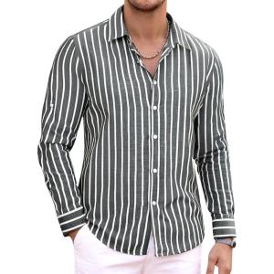 Alex Vando Mens Linen Long Sleeve Casual Button Down Shirt for Men Beach Wedding Shirts(Black)