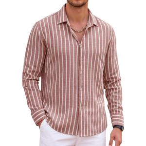Alex Vando Mens Linen Long Sleeve Casual Button Down Shirt for Men Beach Wedding Shirts(Burgundy)