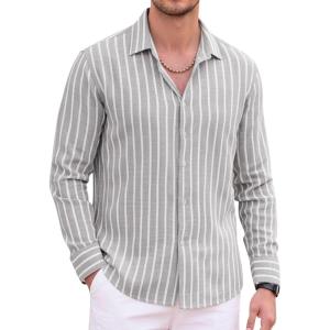 Alex Vando Mens Linen Long Sleeve Casual Button Down Shirt for Men Beach Wedding Shirts(Grey)