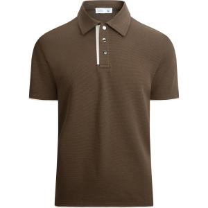 Alex Vando Mens Polo Shirt Cotton Blend Fashion Casual Polo Shirts for Men(Coffee)