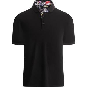 Alex Vando Mens Polo Shirts Short Sleeve Regular Fit Fashion Designed Shirt(Black)