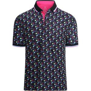 Alex Vando Mens Polo Shirts Short Sleeve Regular Fit Fashion Designed Shirt(Black Multi Circle)