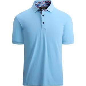 Alex Vando Mens Polo Shirts Short Sleeve Regular Fit Fashion Designed Shirt(Blue)