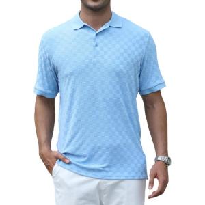 Alex Vando Mens Polo Shirts Short Sleeve Regular Fit Fashion Designed Shirt(Blue Jacquard)