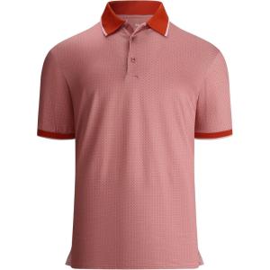 Alex Vando Mens Polo Shirts Short Sleeve Regular Fit Fashion Designed Shirt(Coral Circle)