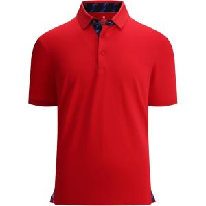 Alex Vando Mens Polo Shirts Short Sleeve Regular Fit Fashion Designed Shirt(Red)