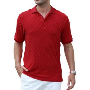 Alex Vando Mens Polo Shirts Short Sleeve Regular Fit Fashion Designed Shirt(Red Jacquard)
