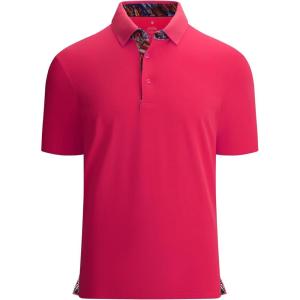 Alex Vando Mens Polo Shirts Short Sleeve Regular Fit Fashion Designed Shirt(Rose)