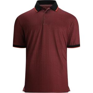 Alex Vando Mens Polo Shirts Short Sleeve Regular Fit Fashion Designed Shirt(Wine Square)