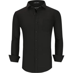 Alex Vando Mens Rayon Dress Shirts Wrinkle Free Regular Fit Stretch Button Down Shirt(All Black)