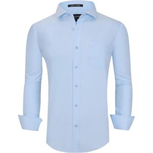 Alex Vando Mens Rayon Dress Shirts Wrinkle Free Regular Fit Stretch Button Down Shirt(All Blue)