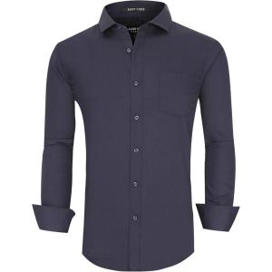 Alex Vando Mens Rayon Dress Shirts Wrinkle Free Regular Fit Stretch Button Down Shirt(All Navy)