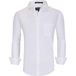 Alex Vando Mens Rayon Dress Shirts Wrinkle Free Regular Fit Stretch Button Down Shirt(All White)