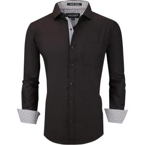 Alex Vando Mens Rayon Dress Shirts Wrinkle Free Regular Fit Stretch Button Down Shirt(Black)