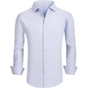 Alex Vando Mens Rayon Dress Shirts Wrinkle Free Regular Fit Stretch Button Down Shirt(Blue Check)