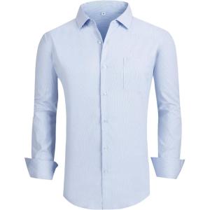 Alex Vando Mens Rayon Dress Shirts Wrinkle Free Regular Fit Stretch Button Down Shirt(Blue Stripe)